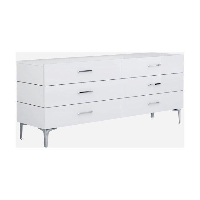 Whiteline Modern Living White Diva Contemporary High Gloss Lacquer Dresser, Self-Close Drawers
