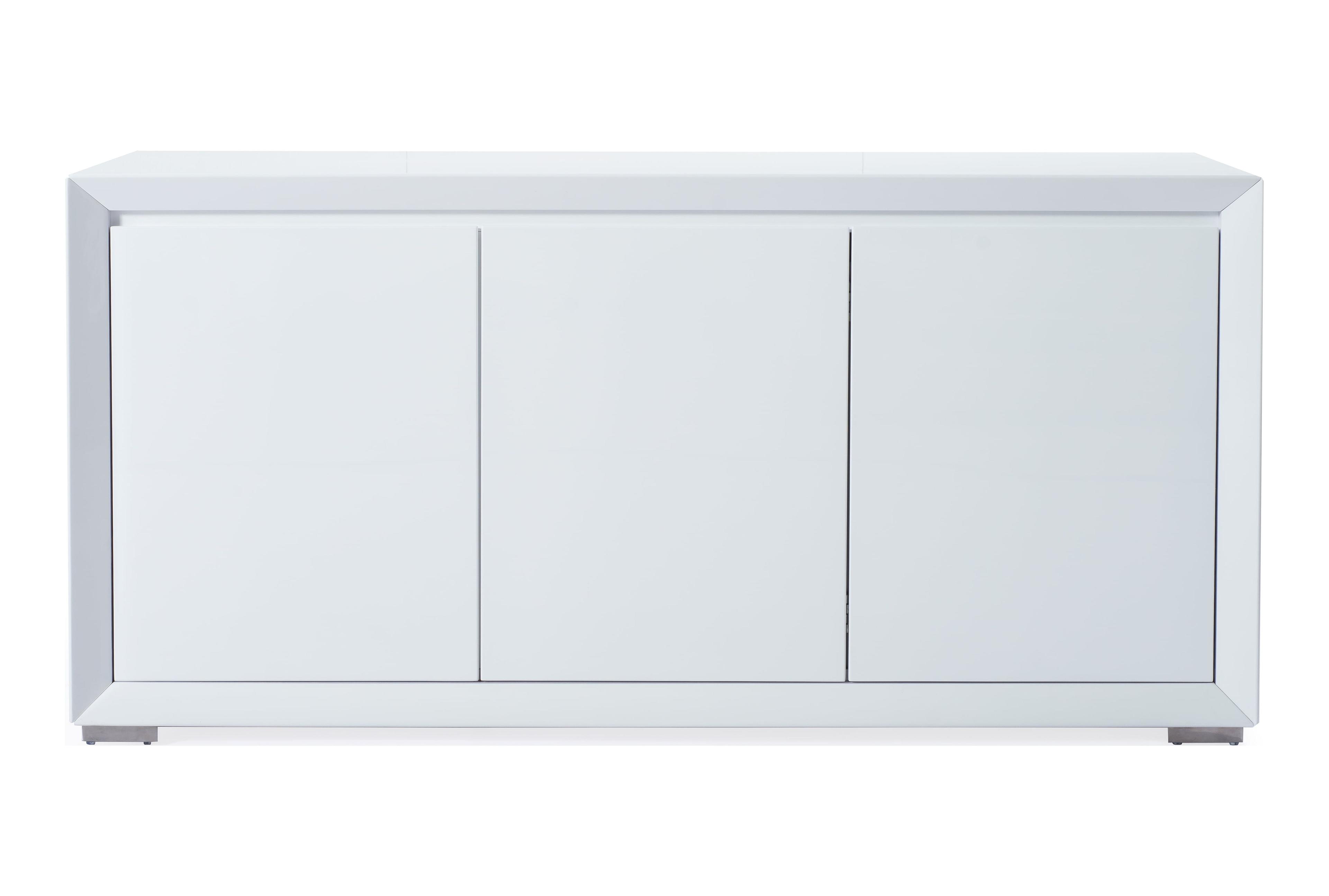Norbury 61'' White High Gloss Lacquer Buffet with Stainless Steel Accents