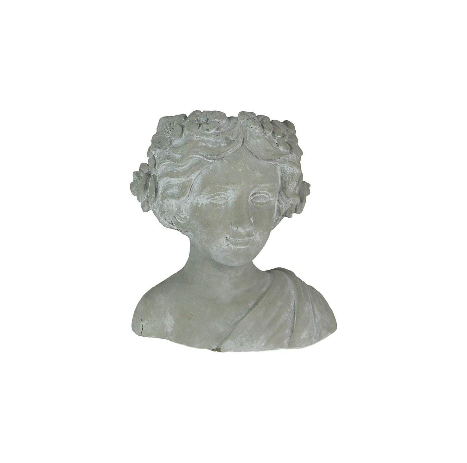 Whitewashed Grecian Goddess Cement Head Planter 10"