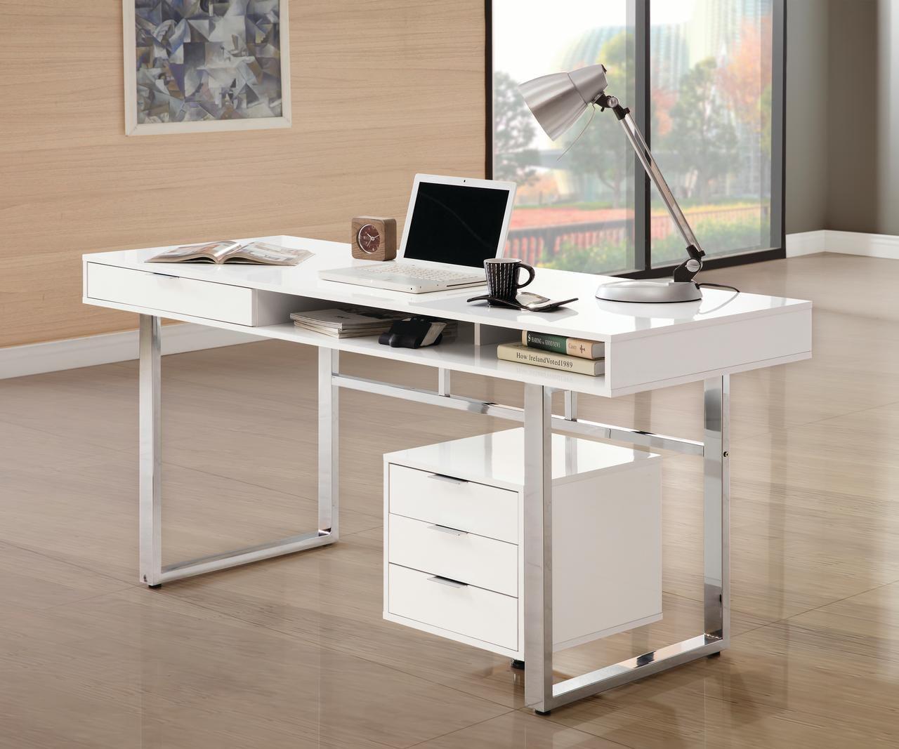 Contemporary White High Gloss Home Office Desk with 4 Drawers