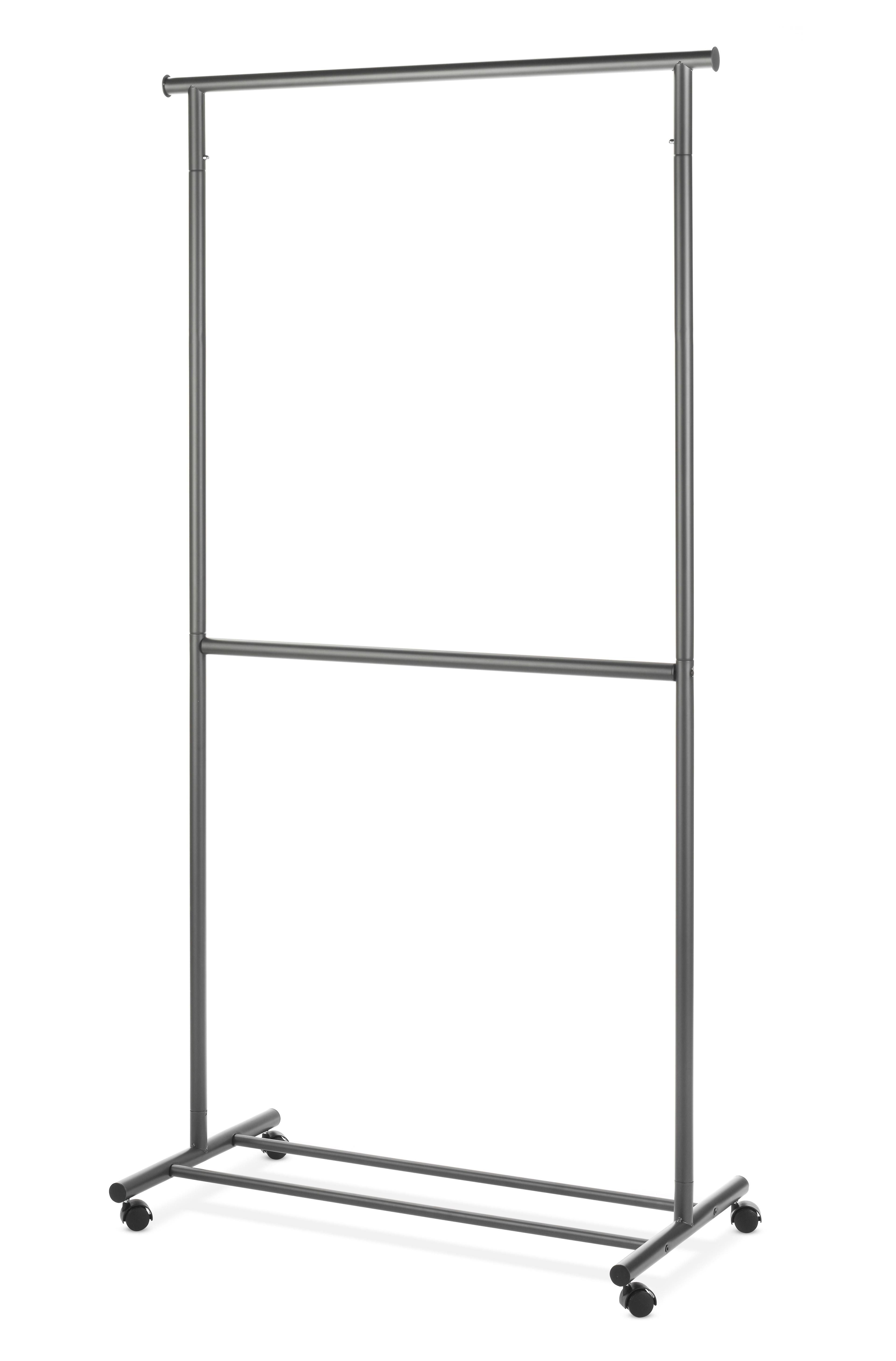 Gunmetal Gray Adjustable 2-Rod Rolling Garment Rack