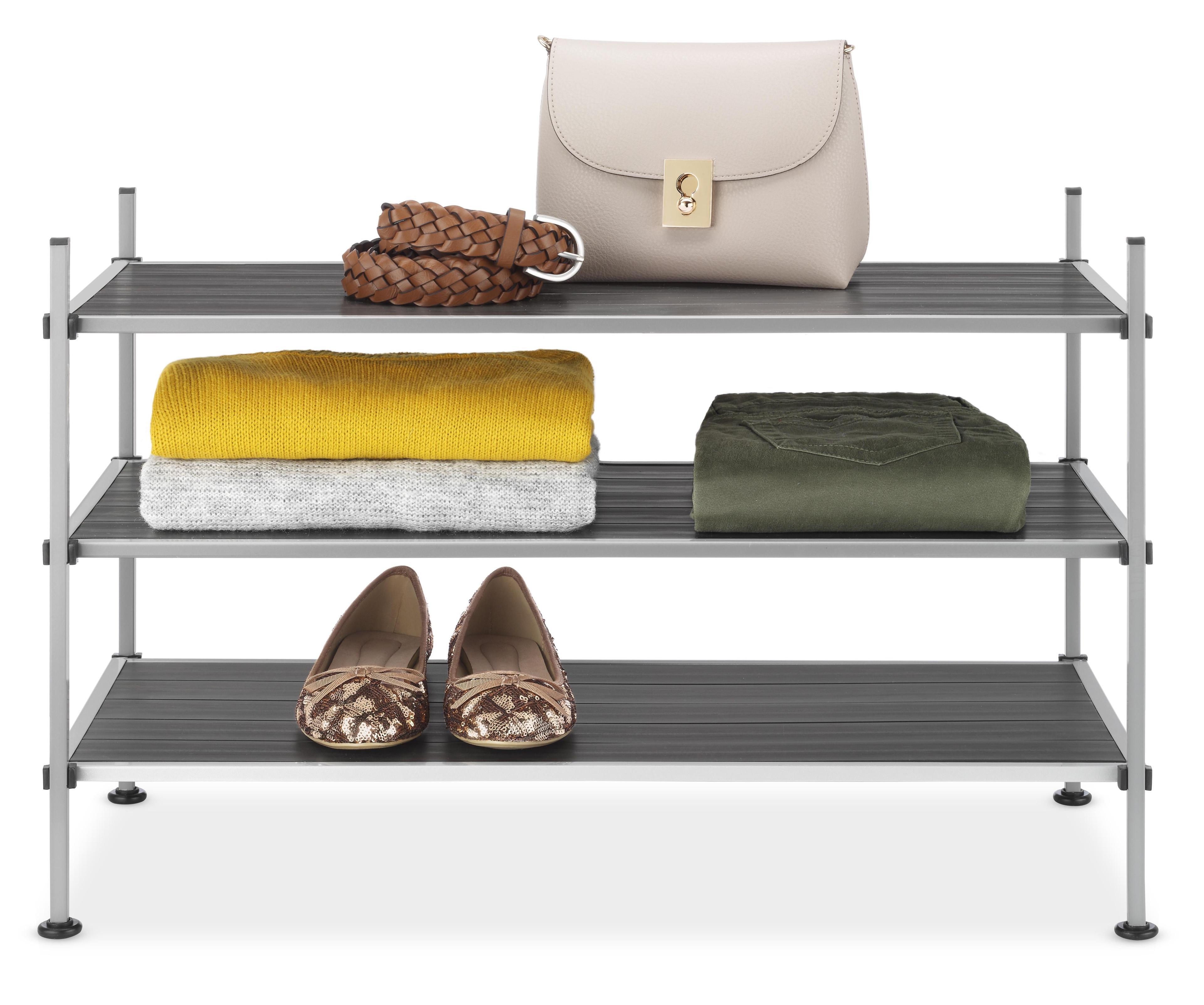 Whitmor 3-Tier Storage Shelves - Shoe Rack and Home Organizer - 12" x 25.625" x 17" - Silver Epoxy Iron Frame