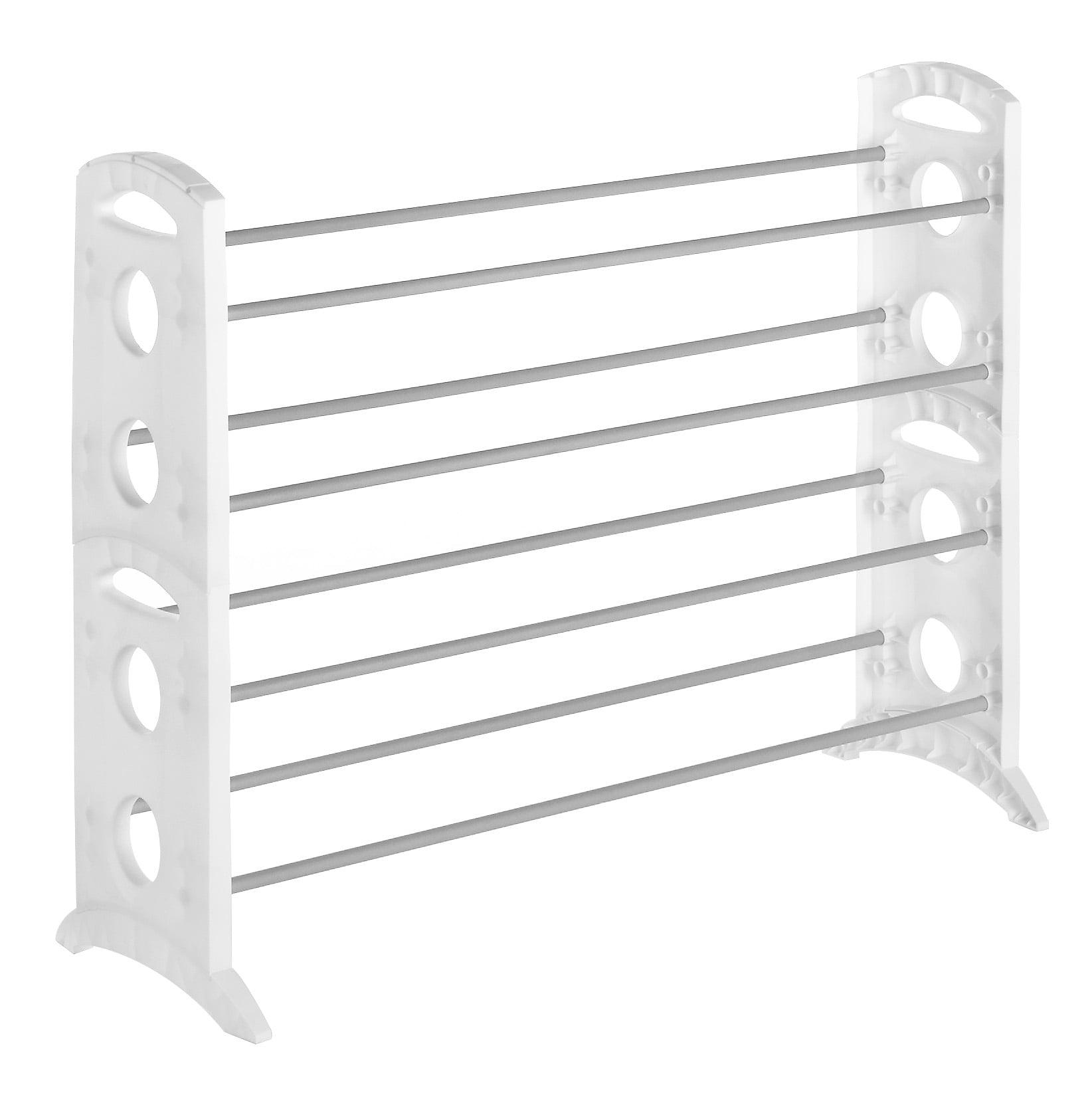 Whitmor 4-Tier, 20 Pair Freestanding Closet Shoe Rack, Metal and Plastic, Silver and White