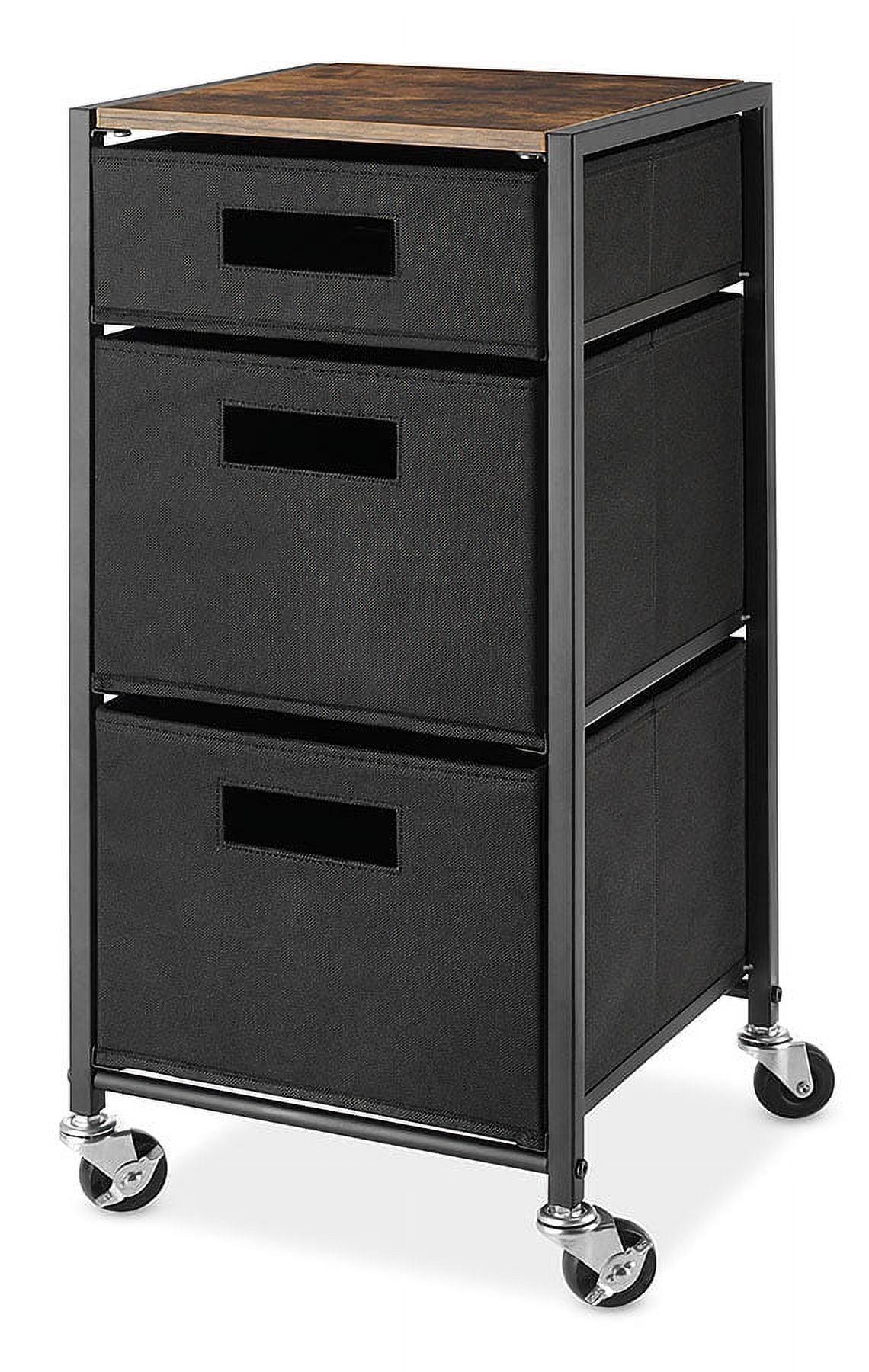 Whitmor Black and Brown Rolling 3-Drawer Storage Cart