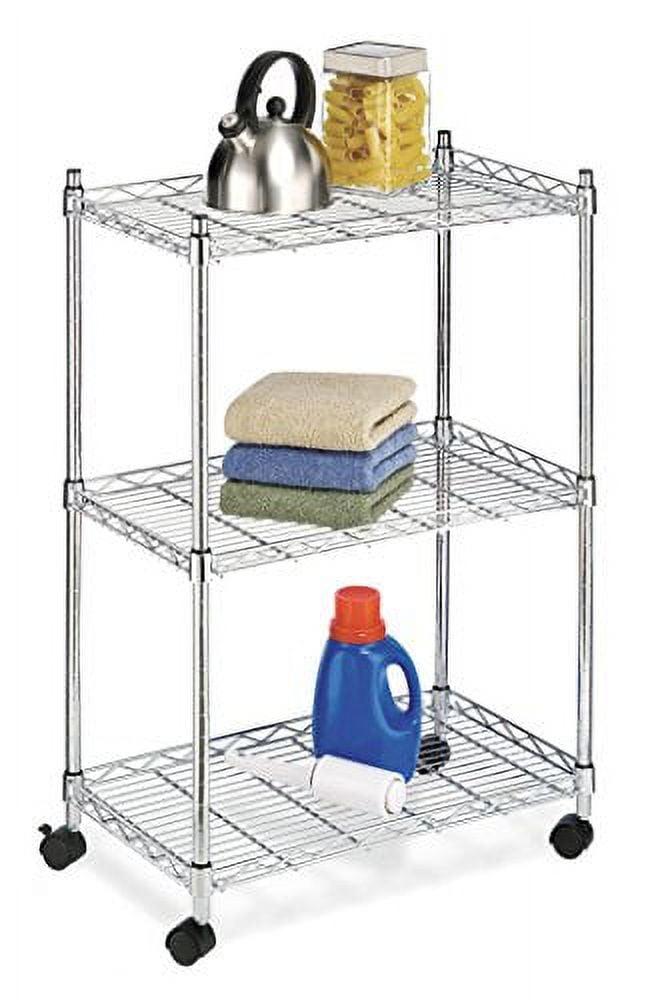 Whitmor Supreme 3-Tier Rolling Utility Organizer Cart - 250 lb. per Shelf Capacity - Chrome