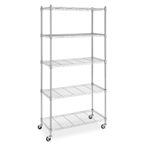Whitmor Supreme 5-Tier Cart - Rolling Utility Organizer - Chrome - 14.25" x 30.125" x 60.375"
