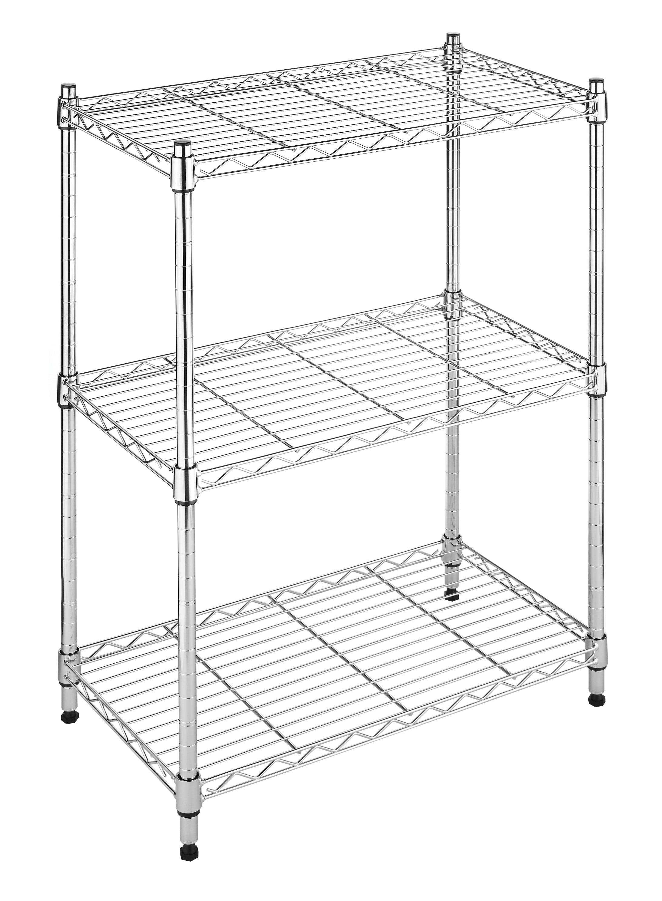 Chrome 3-Tier Adjustable Steel Shelving Unit for Kitchen and Garage