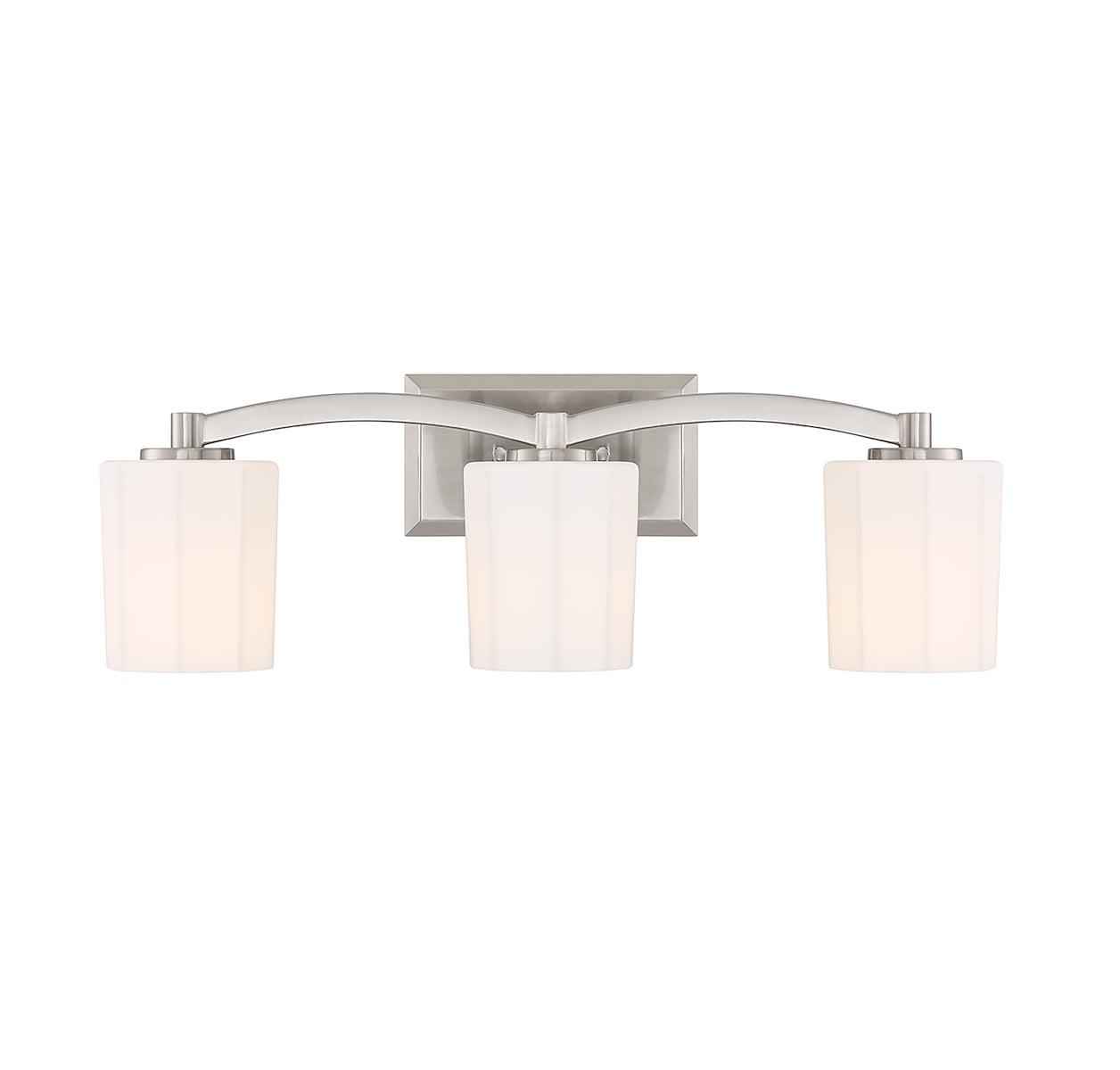 Whitney Satin Nickel 3-Light Vanity with Fluted Glass Shades