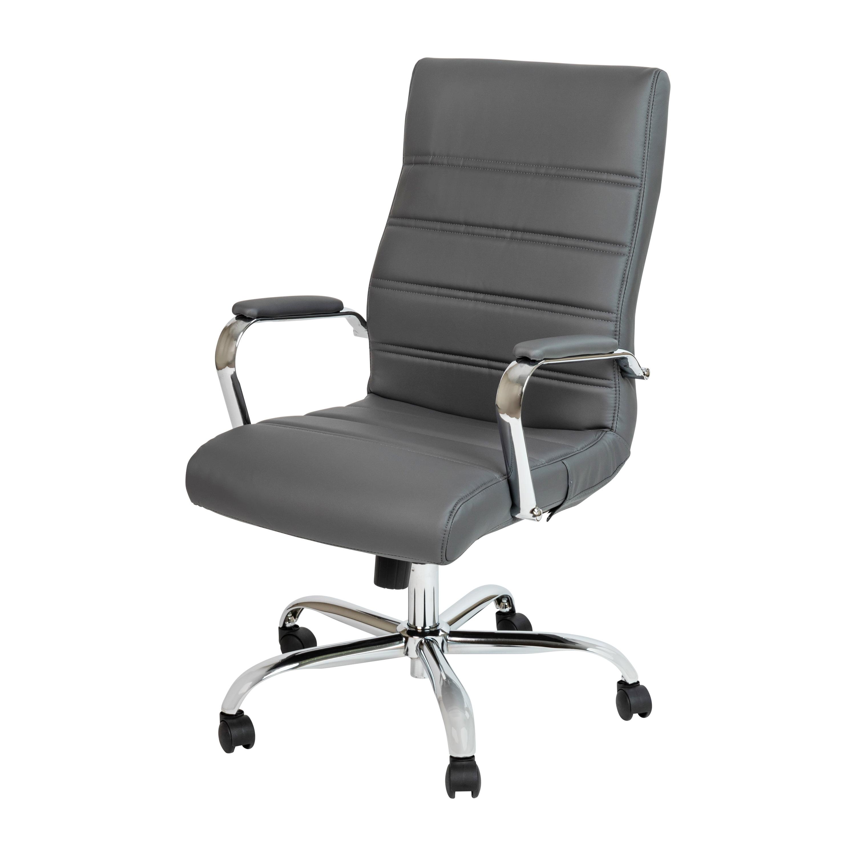 Whitney High-Back Swivel LeatherSoft Desk Chair with Armrests, Gray/Chrome