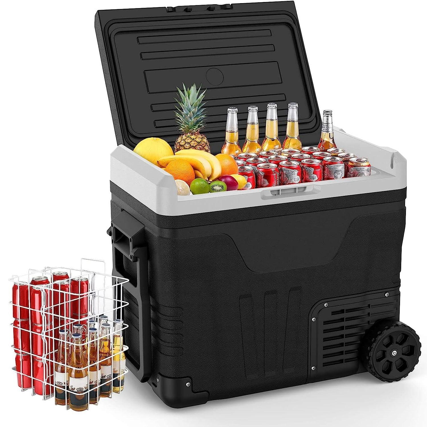 53 Quart Black and Gray Portable Car Refrigerator with Wheels