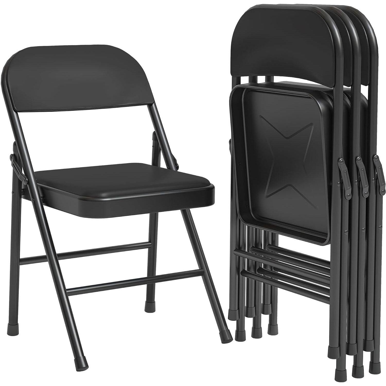 Black Folding Chairs with Padded Seats, Set of 4