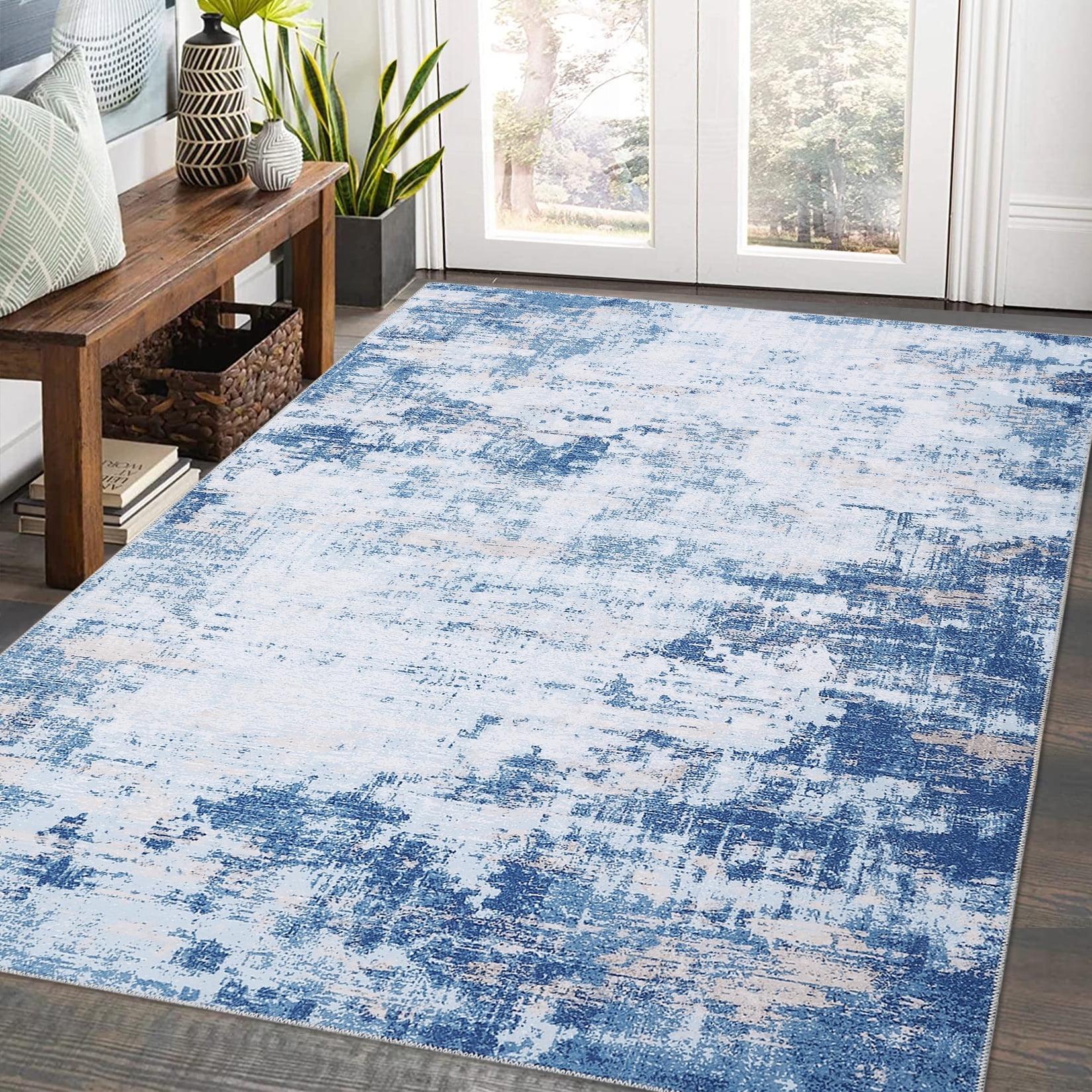 Garvee 5'x7' Modern Blue Abstract Area Rug Machine Washable Contemporary Rug Soft Foldable Thin Accent Rug Anti-Slip Non-Shedding Floor Carpet