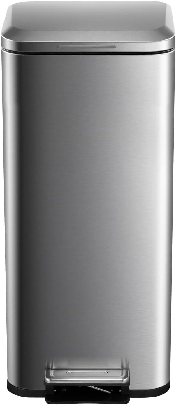 Silver 30L Fingerprint Resistant Galvanized Step Trash Can