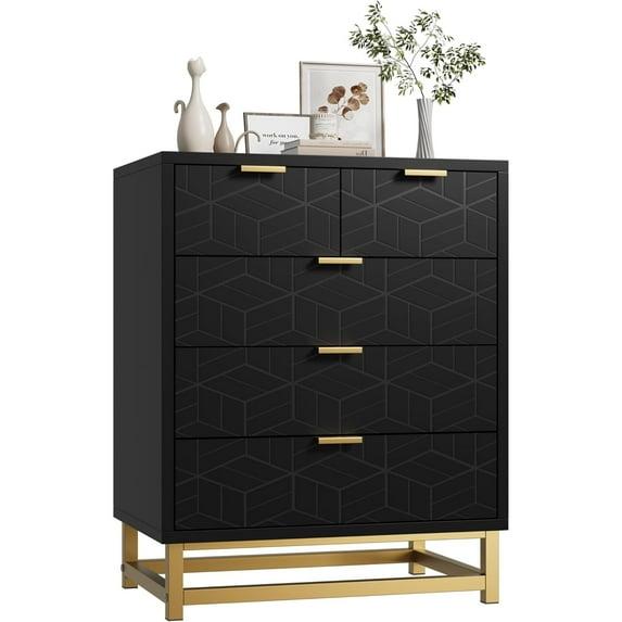 5 Drawer Dresser for Bedroom, Chest of Drawers with Metal Base