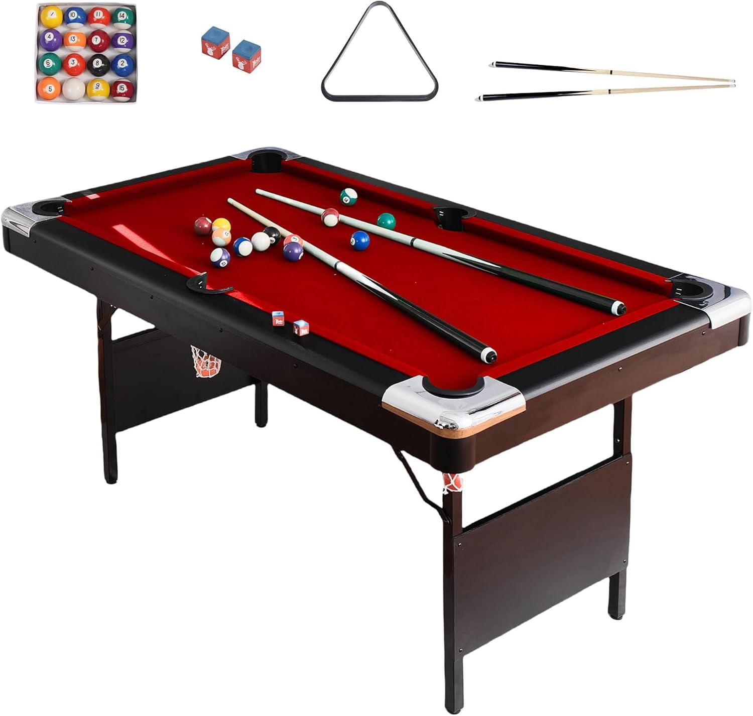 Kselythan Billiard Table, Portable Foldable Pool Table Pool Table Set Includes Balls Cues Chalks And Brush Perfect For Family Game Room Kid Adult