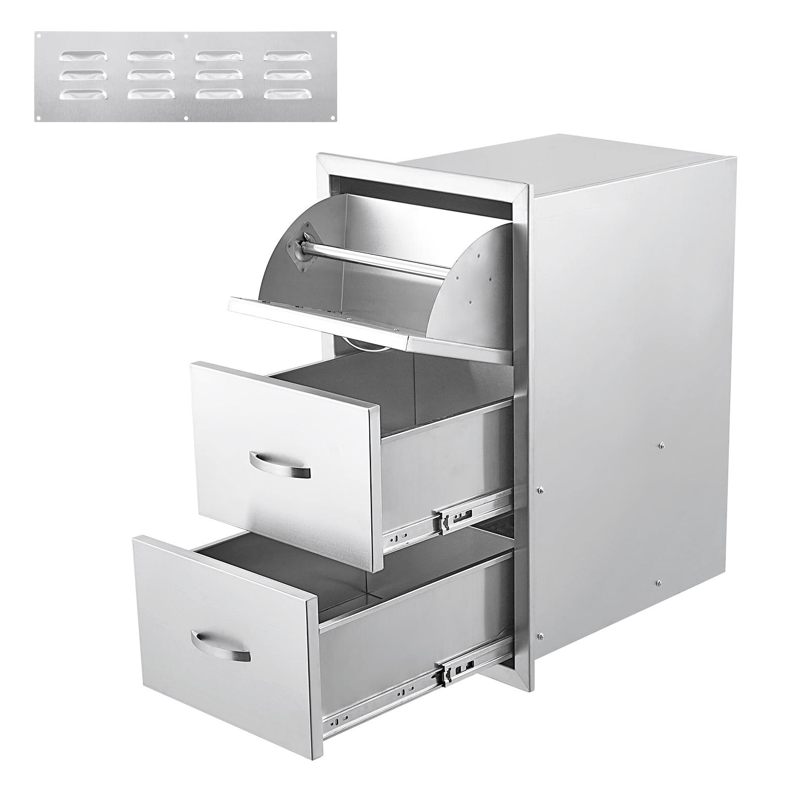 Silver Stainless Steel Outdoor Kitchen Drawer Cabinet with Venting Panel