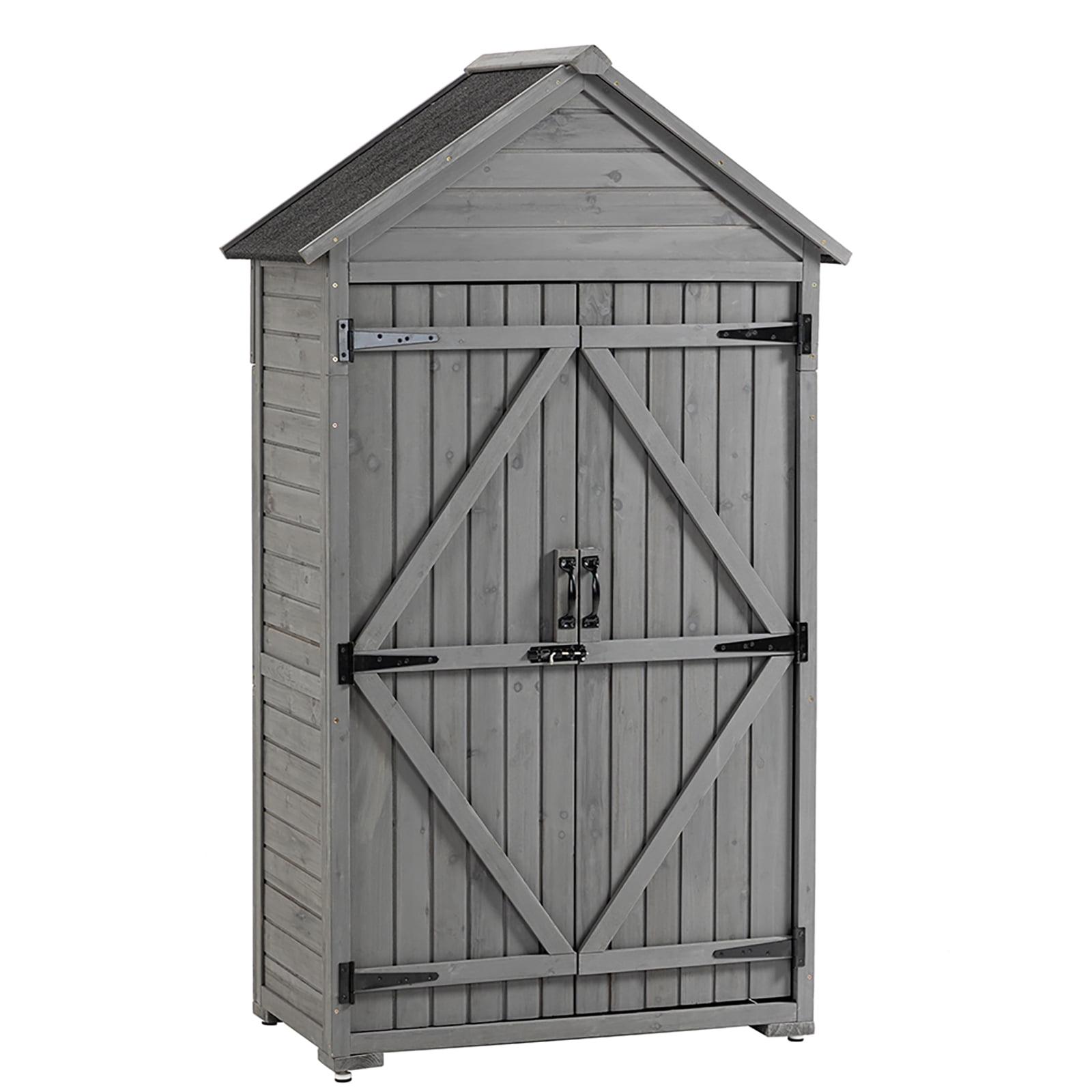 Outdoor Storage Cabinet, Wood Garden Tool Shed, Lockable Garden Shed with Shelves and Latch, Wooden Shed Closet for Lawn Backyard Garden