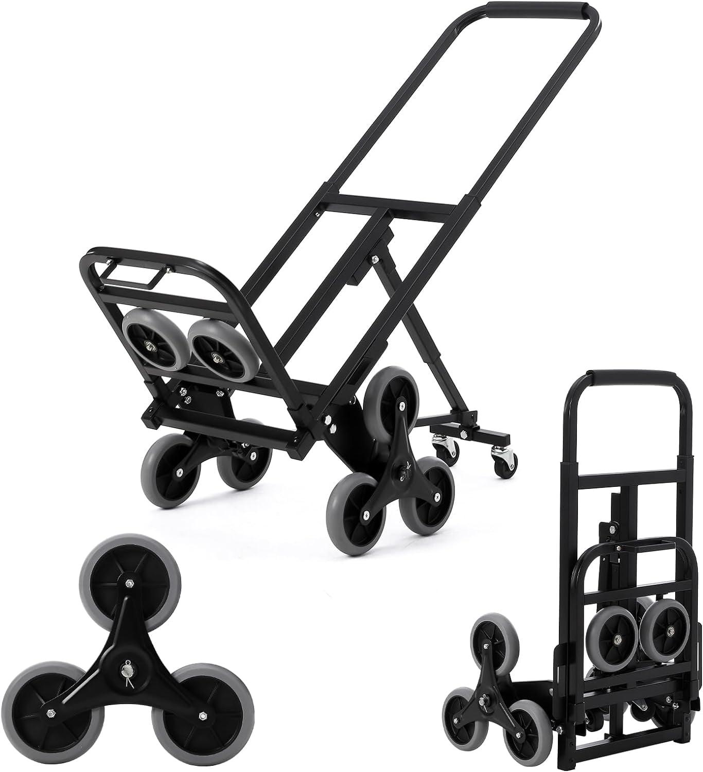 Black 330 LB Stair Climbing Hand Truck Dolly with Adjustable Handle