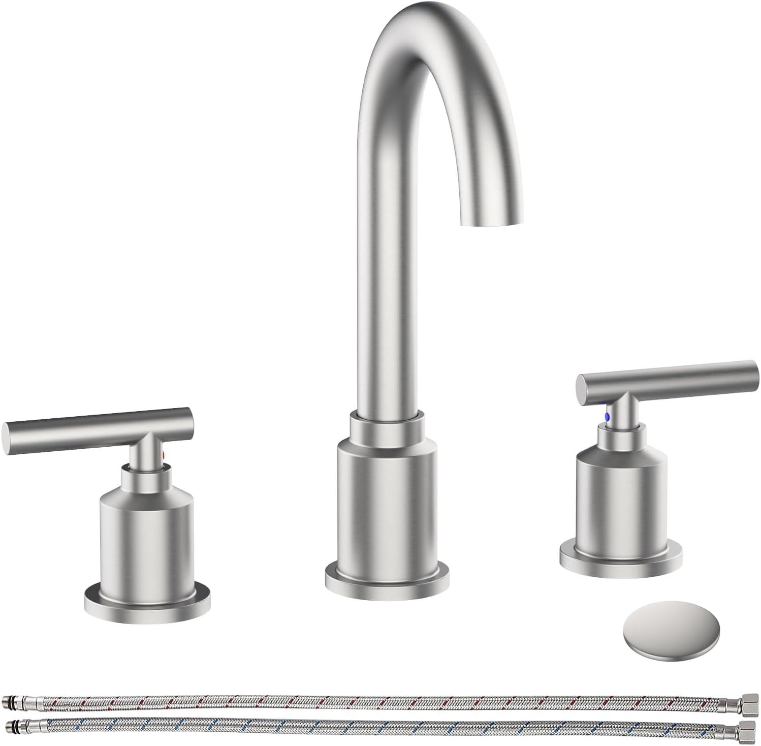 Brushed Nickel Stainless Steel 8-Inch Widespread Bathroom Faucet