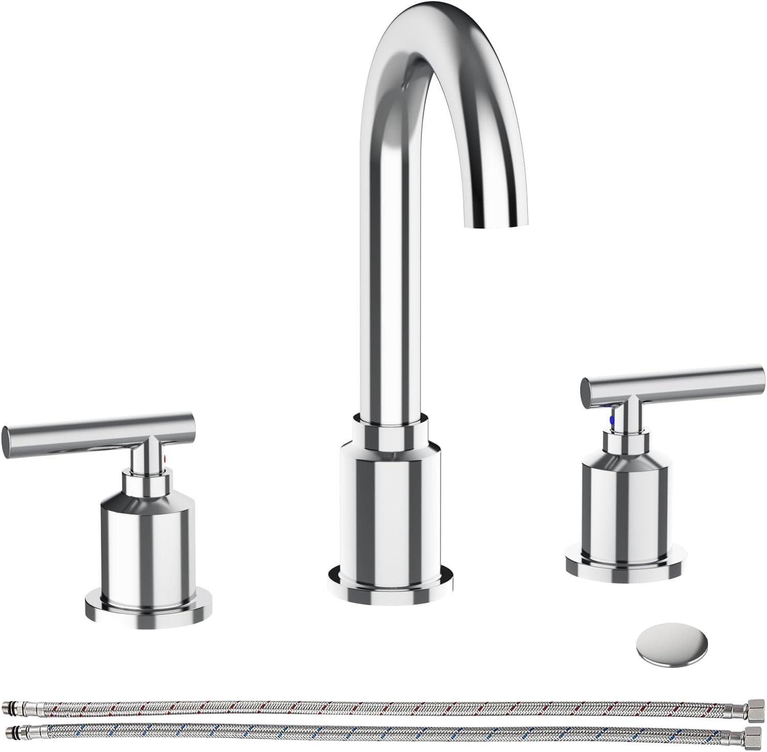 Brushed Nickel Stainless Steel 8-Inch Widespread Bathroom Faucet