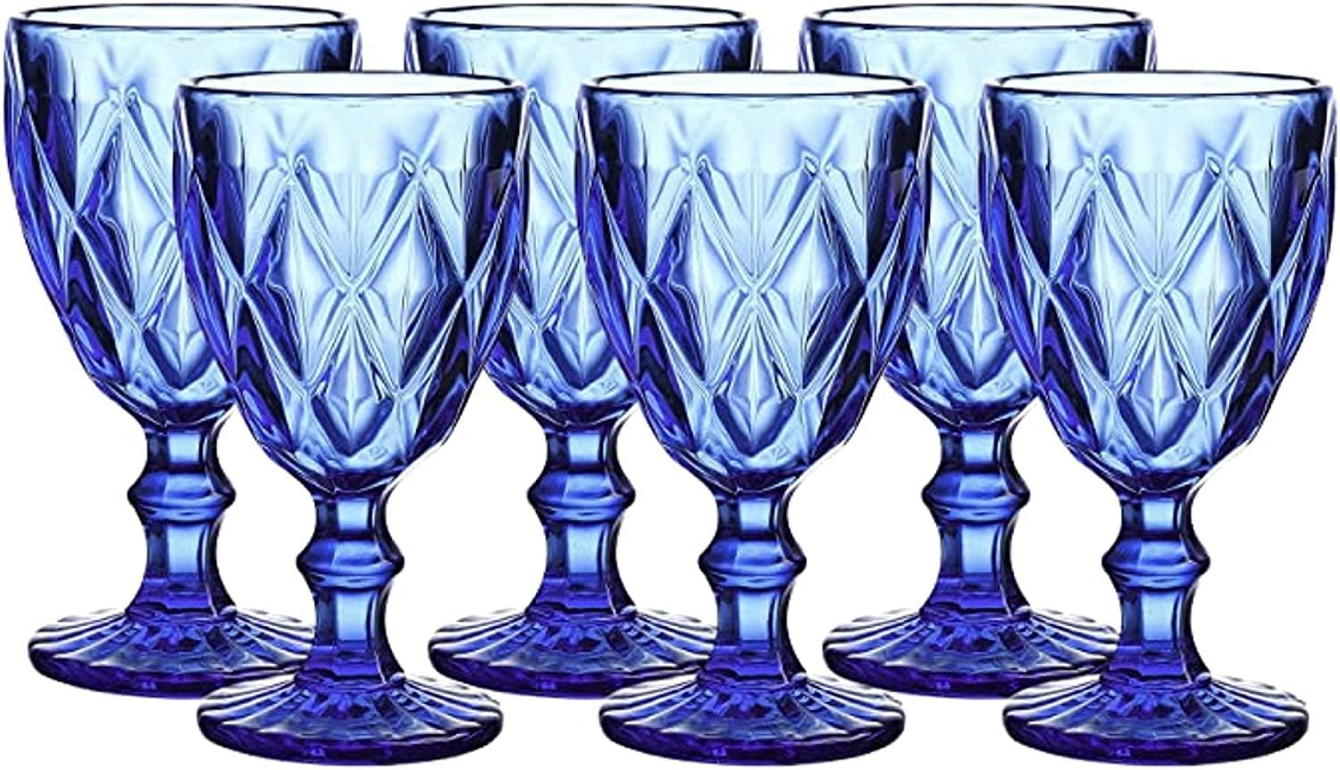 WHOLE HOUSEWARES 9.5 Oz Blue Colored Vintage Glass Drinkware Set | Set of 6, Cobalt Blue