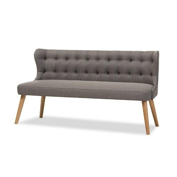 Melody Mid-Century Modern Fabric and Natural Wood Finishing 3 Seater Settee Bench Gray - Baxton Studio: Rubberwood Legs, Button-Tufted Back