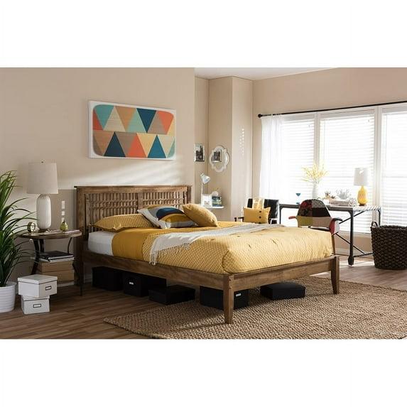 Wholesale Interiors Loafey Mid-Century Modern King Size Platform Bed with Tapered Legs, Walnut