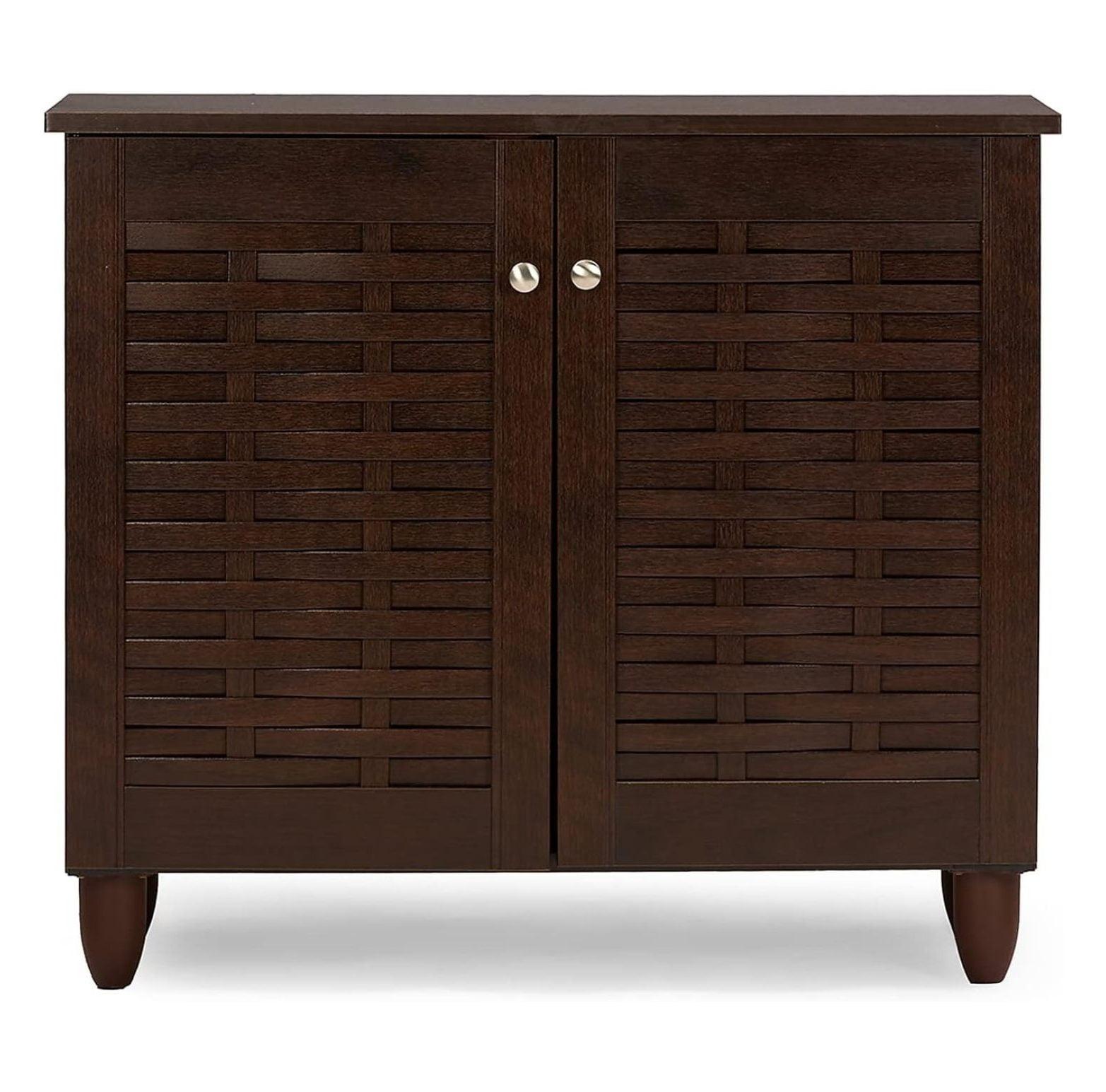 Wholesale Interiors Winda Modern and Contemporary 2-Door Dark Brown Wooden Entryway Shoes Storage Cabinet -
