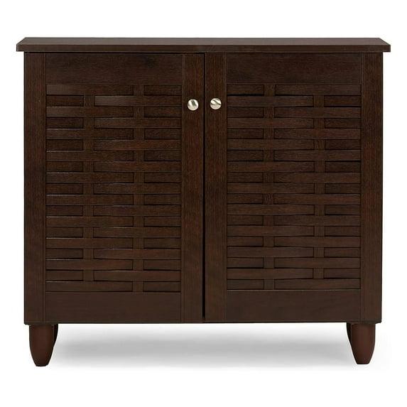 Wholesale Interiors Winda Modern and Contemporary 2-Door Dark Brown Wooden Entryway Shoes Storage Cabinet -