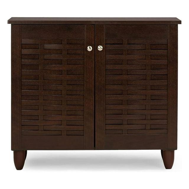 Wholesale Interiors Winda Modern and Contemporary 2-Door Dark Brown Wooden Entryway Shoes Storage Cabinet -