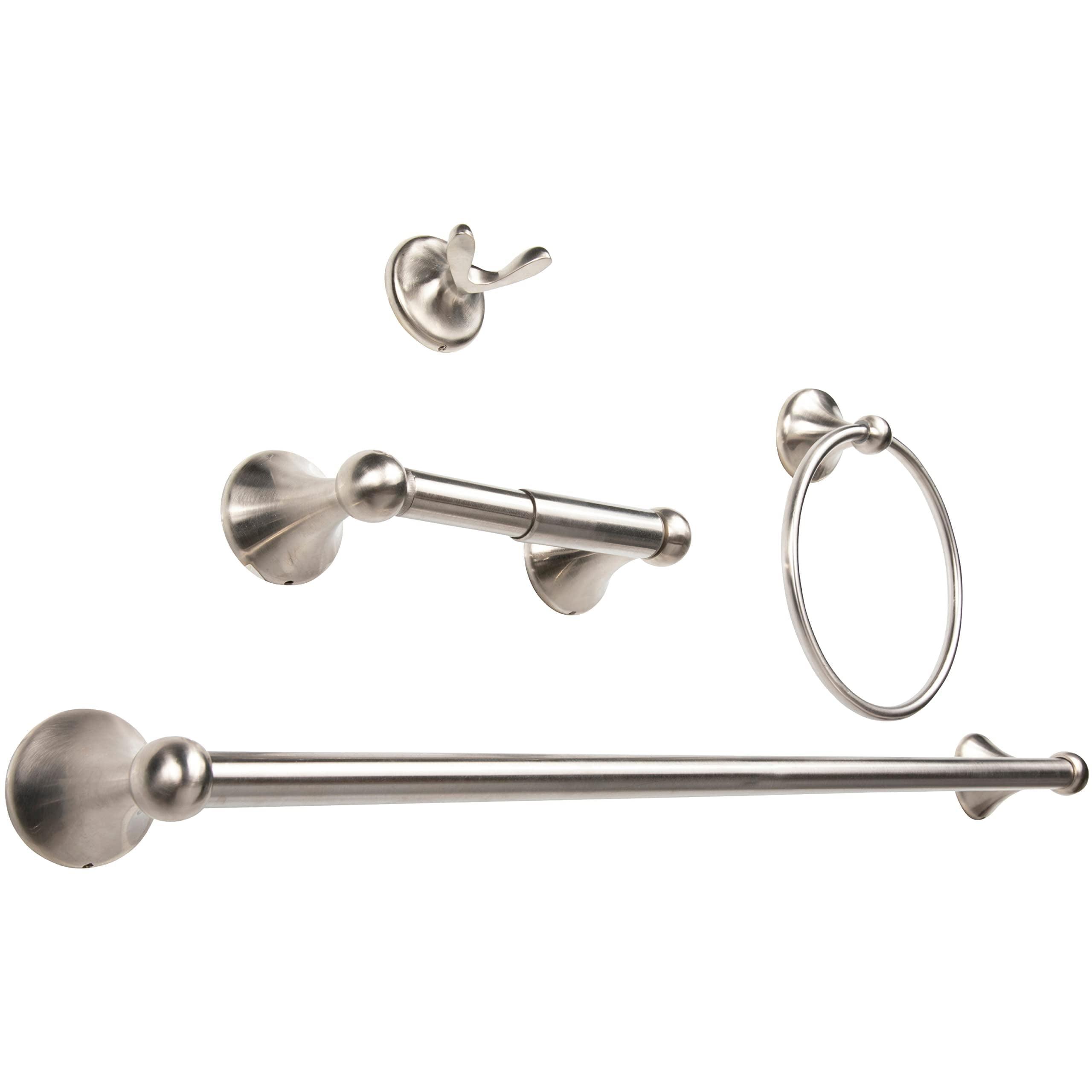 Satin Nickel 4-Piece Bathroom Hardware Set with 24" Towel Bar