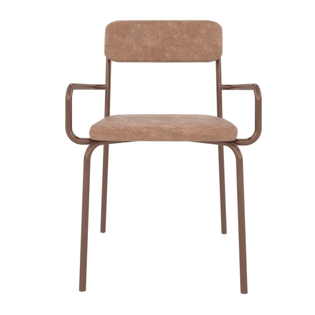 Corten Brown High-Back Faux Leather Armchair with Metal Frame