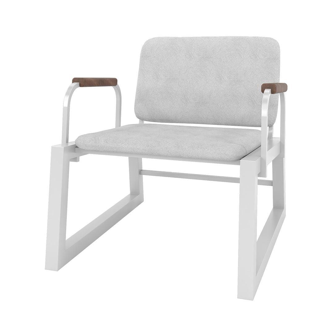 White Faux Leather Low Accent Chair with Steel Frame