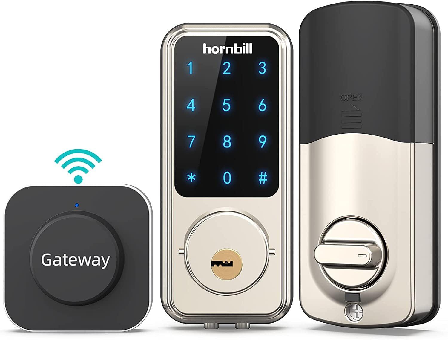 Wi-Fi & Bluetooth Smart Lock, Keyless Entry Smart Front Lock, hornbill Touch Screen Keypads, App Control, Auto Lock, Compatible with Alexa, Remotely Control (Included G2 Gateway)