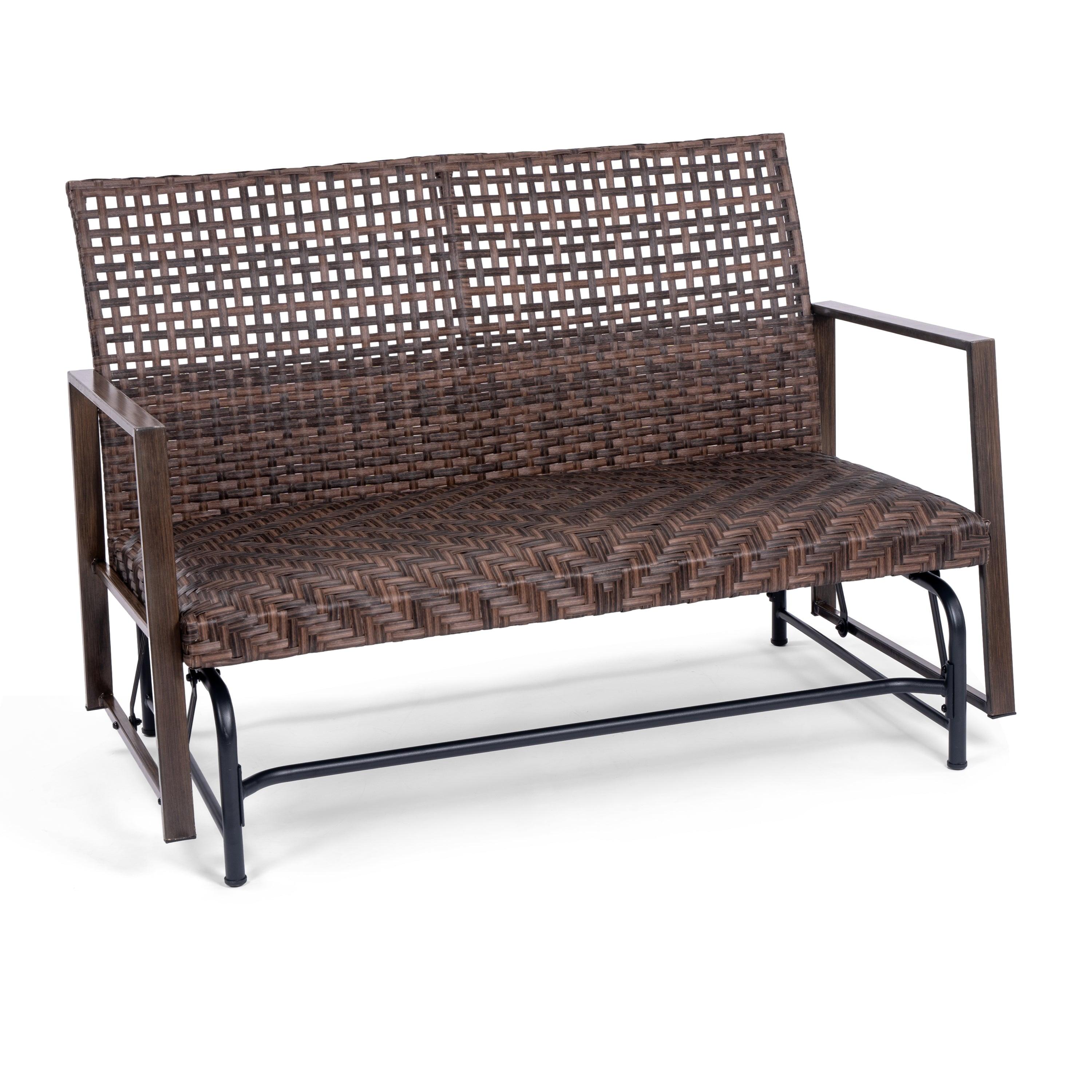 Brown Wicker 2-Person Outdoor Glider with Powder-Coated Frame