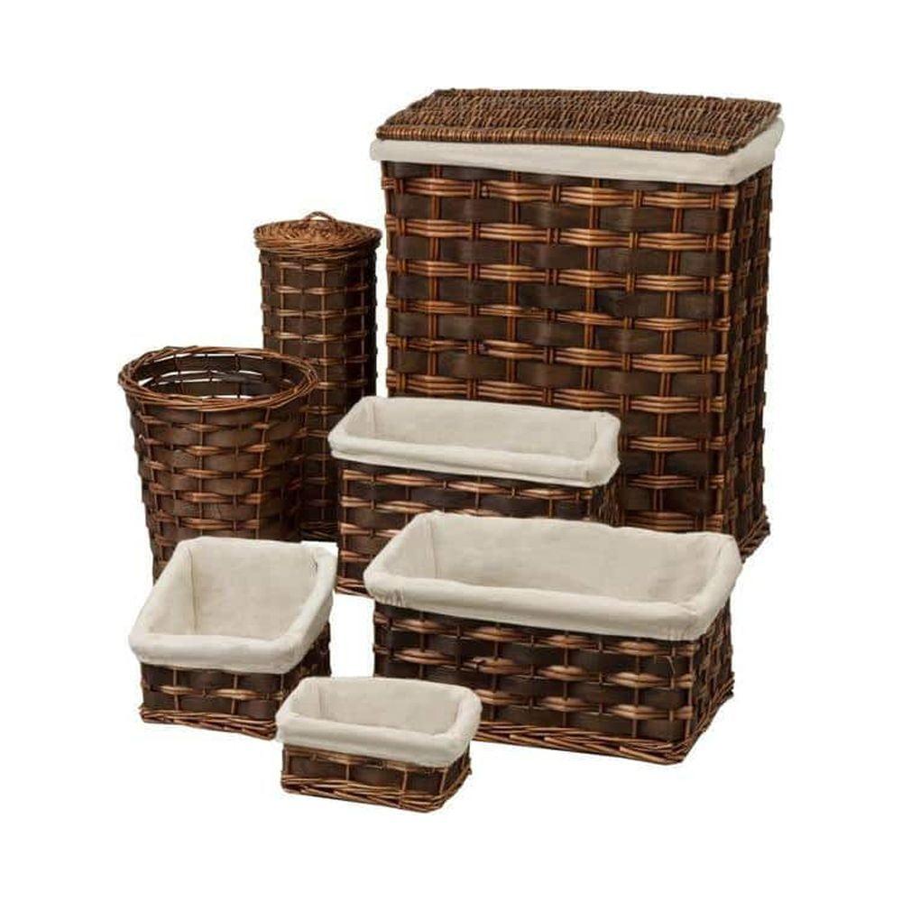 Brown Wicker Laundry Hamper and Storage Basket Set with Lid