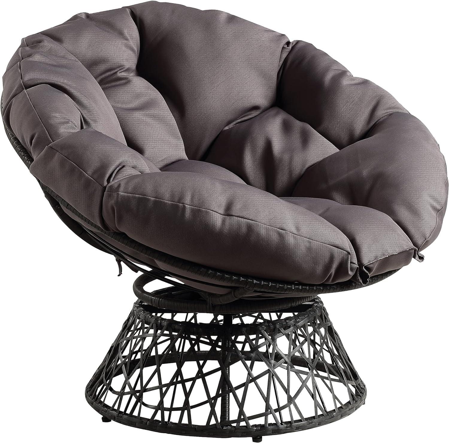 Gray Resin Wicker Swivel Papasan Accent Chair