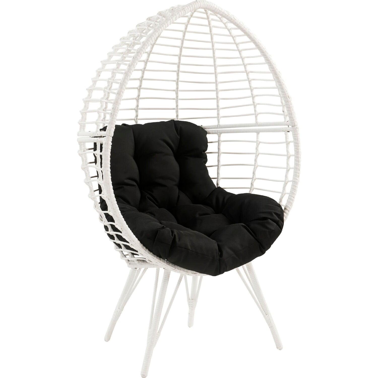 Wicker Patio Lounge Chair With Angled Metal Legs, White