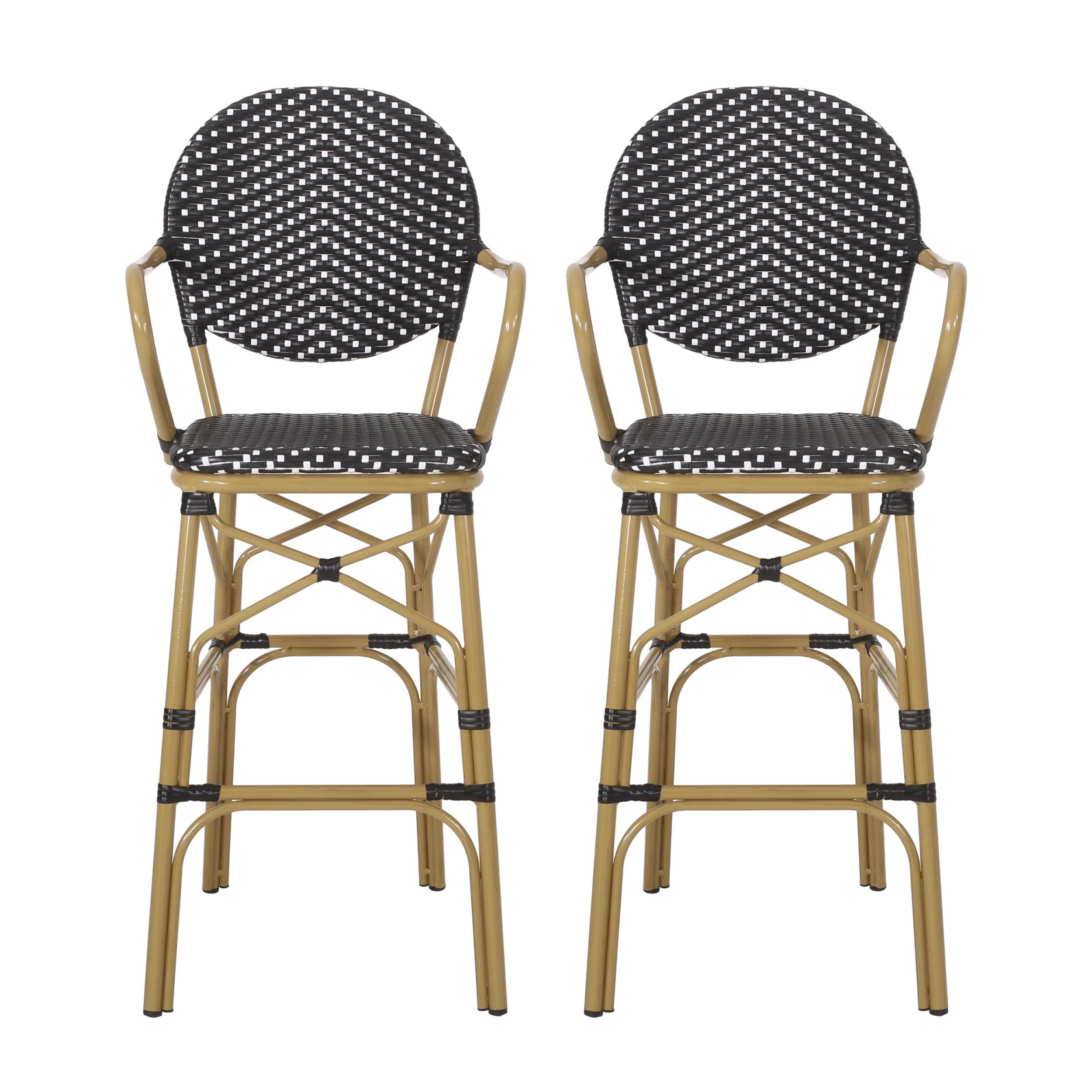 GDFStudio Danberry Outdoor Wicker and Aluminum 29.5 Inch French Barstools (Set of 2), Black