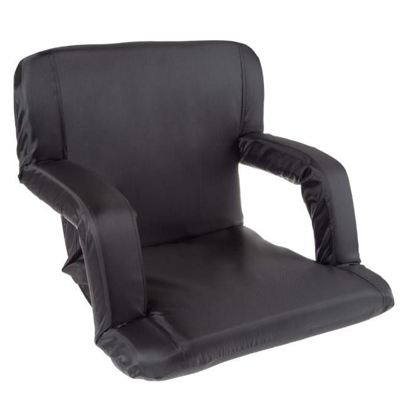 Black Cushioned Wide Stadium Seat with Armrests and Back Support