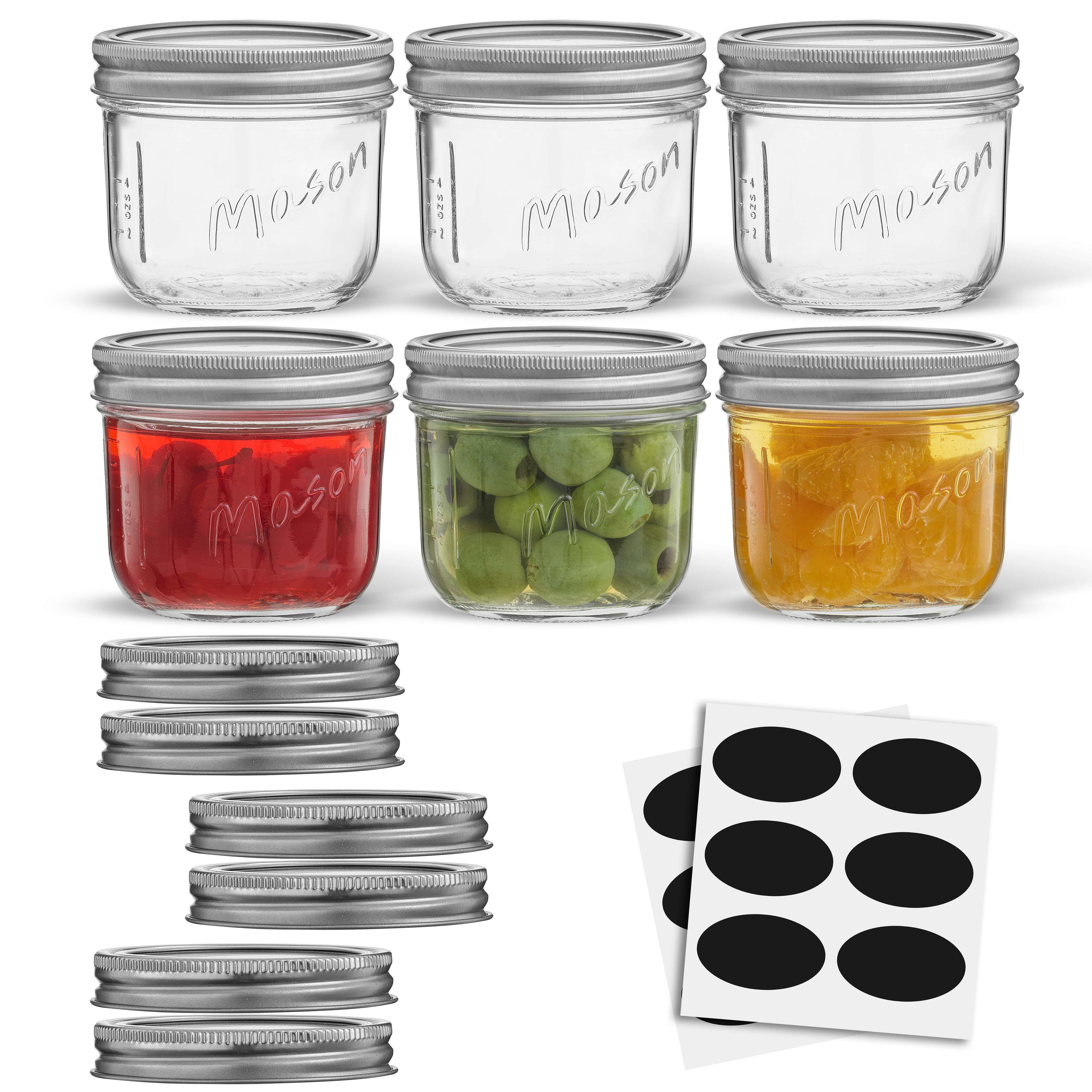 JoyJolt Wide Mason Jars with Airtight Lids, Labels and Measures - 16 oz - Set of 6