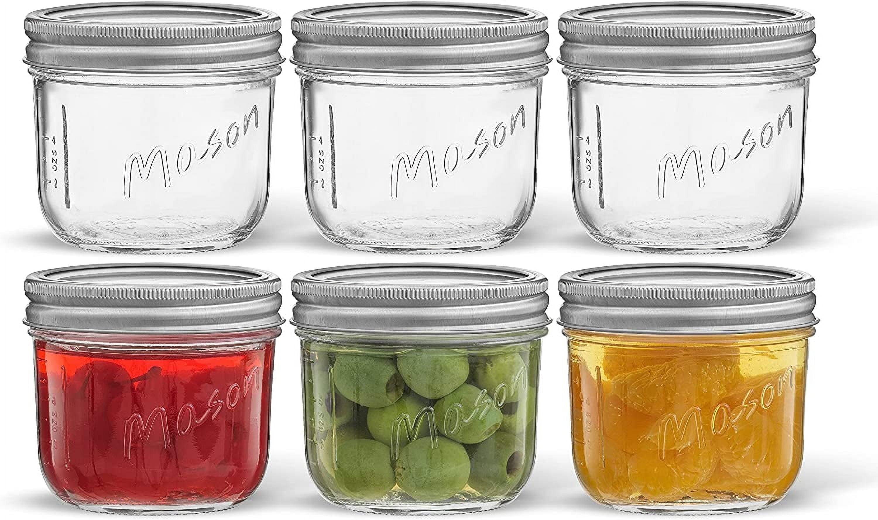JoyJolt Wide Mason Jars with Airtight Lids, Labels and Measures - 8 oz - Set of 6