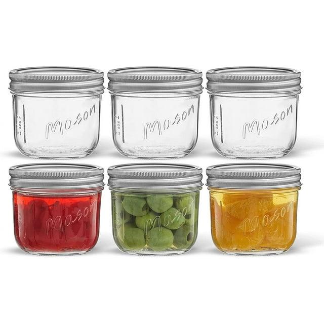 JoyJolt Wide Mason Jars with Airtight Lids, Labels and Measures - 8 oz - Set of 6