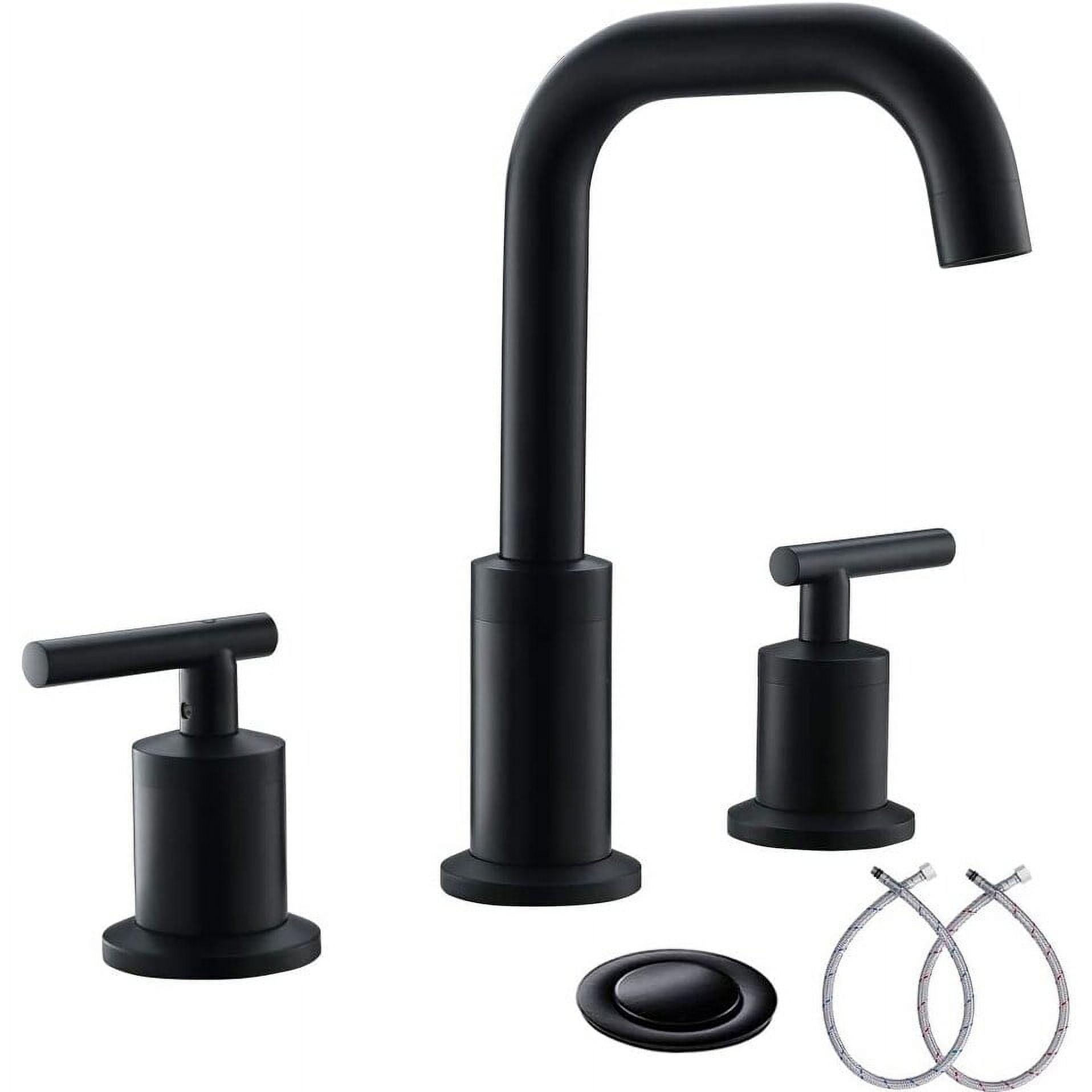 Black Widespread 8 Inch 3 Holes 2 Handles Bathroom Sink Faucet