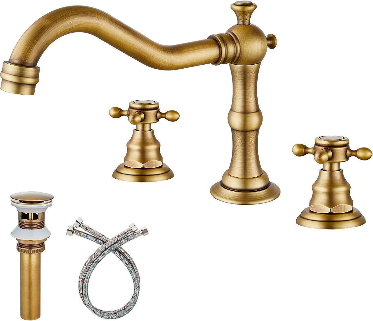 Antique Brass 8-Inch Widespread Bathroom Faucet with Cross Handles