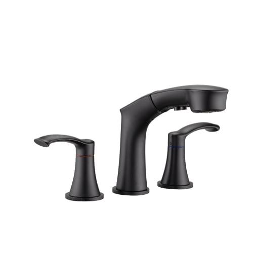 Matte Black Stainless Steel Widespread Bathroom Faucet with Pull-Out Sprayer