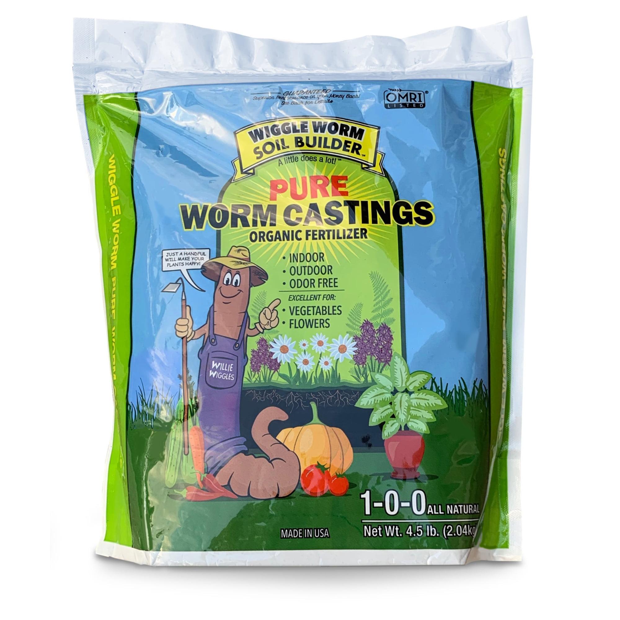 Wiggle Worm 100% Pure Organic Worm Castings - Organic Fertilizer for Houseplants, Vegetables, and More, 4.5-Pounds