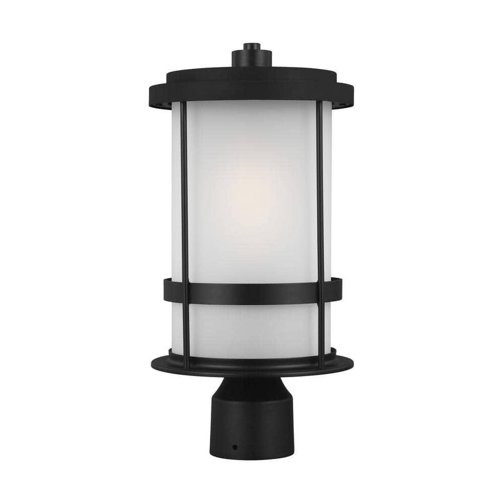 Wilburn Black Outdoor Post Lantern with Satin Etched Glass