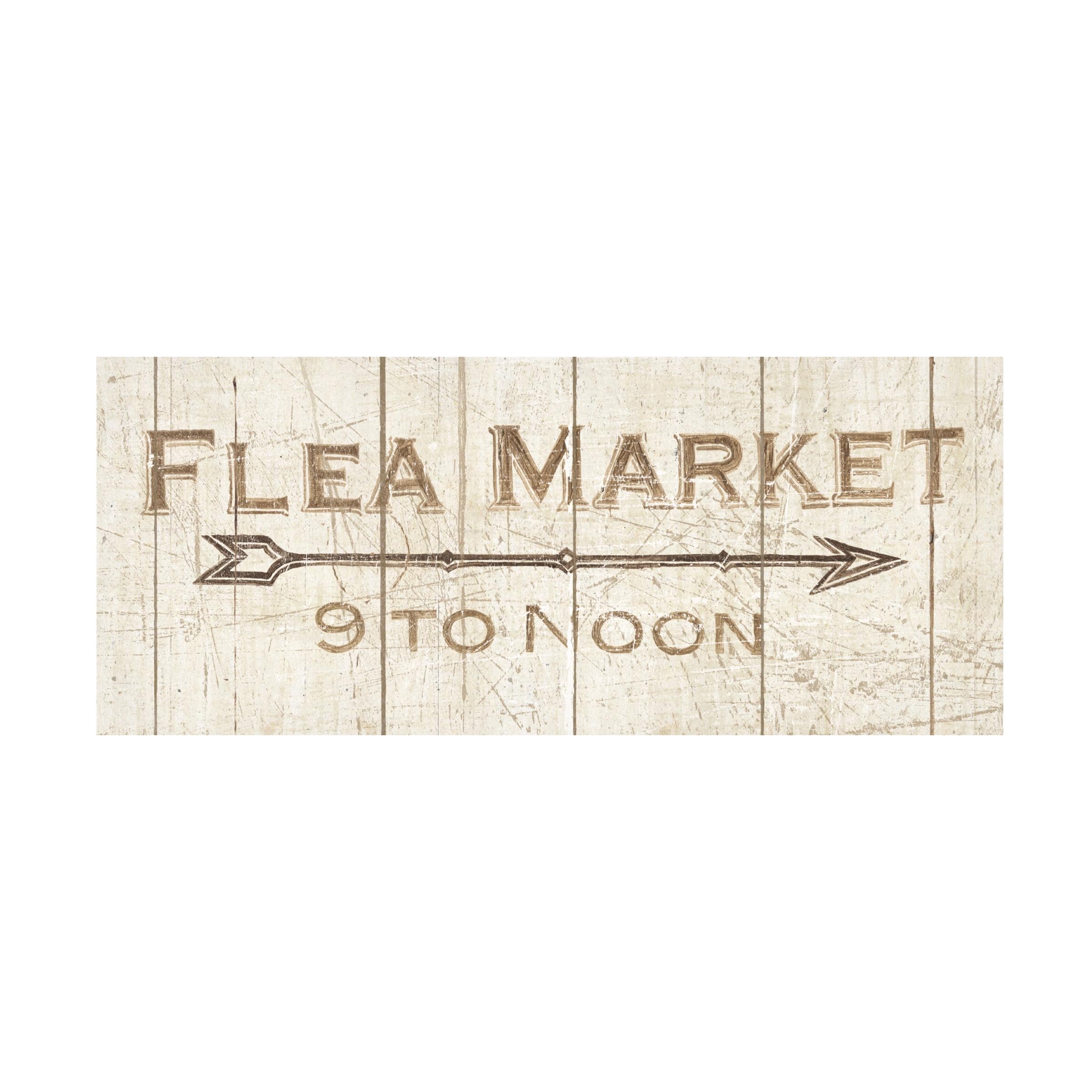 Flea Market Sign Typography Canvas Art in Beige and Brown