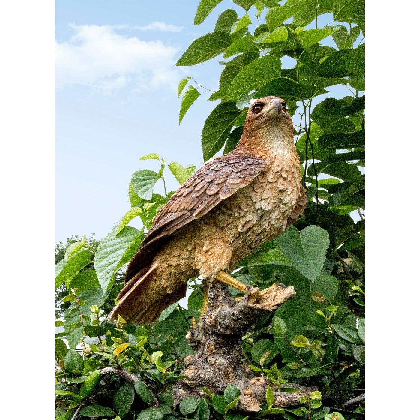 Hand-Painted Polyresin Hawk on Branch Garden Statue